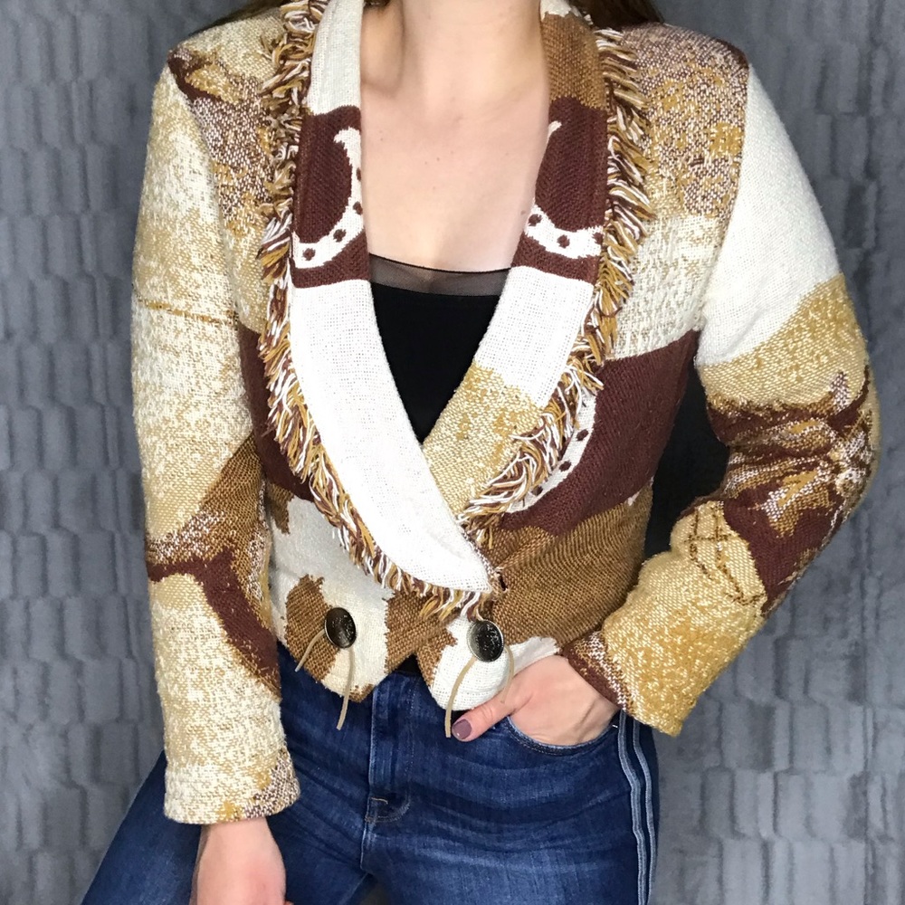 Vintage Fringe Horseshoe Blanket Jacket Coat